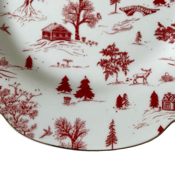 Grace Teaware Christmas Porcelain Salad Plates 8in Set of 4 Holiday Red & White - Picture 14 of 16